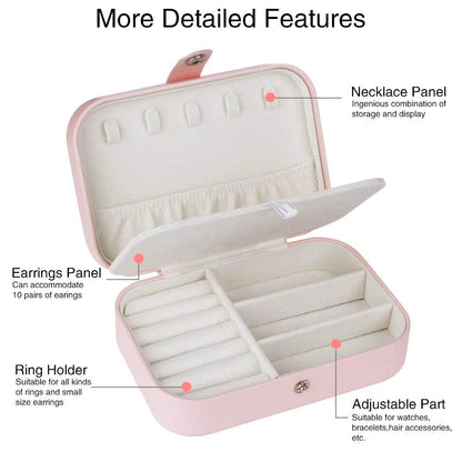 ELEGANTIX Faux Leather Travel Jewelry Organizer Box, Easy Carry Jewelry Box For Traveling, Gift Jewelry Case For Women, Girls (Earring, Necklace, Ring, Watch, Bracelet, Lovely Pink)